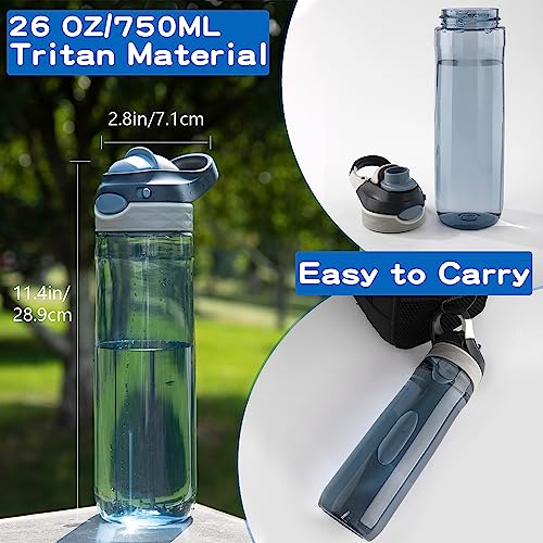 LONG SENG Sports Water Bottle 26 OZ, Grey Leak Proof Wide Mouth Water Bottles BPA-Free Simple Plastic Water Bottle Odorless Light and Portable Easy Clean Water Bottles For Adults Man Woman