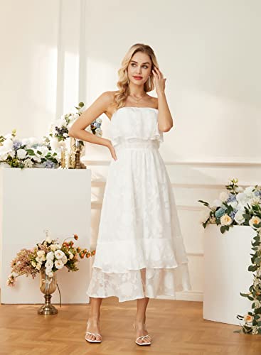 Cocktail Dresses for Women Wedding Guest Long Floral Textured Party Dresses Summer Holiday White L