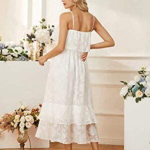 Cocktail Dresses for Women Wedding Guest Long Floral Textured Party Dresses Summer Holiday White L