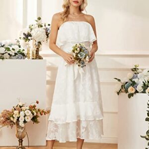 Cocktail Dresses for Women Wedding Guest Long Floral Textured Party Dresses Summer Holiday White L