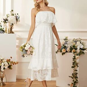 Cocktail Dresses for Women Wedding Guest Long Floral Textured Party Dresses Summer Holiday White L