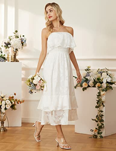 Cocktail Dresses for Women Wedding Guest Long Floral Textured Party Dresses Summer Holiday White L