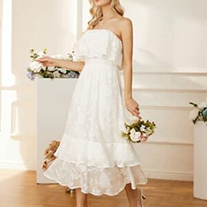 Cocktail Dresses for Women Wedding Guest Long Floral Textured Party Dresses Summer Holiday White L