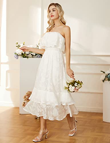 Cocktail Dresses for Women Wedding Guest Long Floral Textured Party Dresses Summer Holiday White L