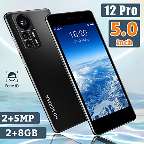 Smart Phone,12 Pro Android 5.1 Smartphone HD Full Screen Phone,Dual SIM Unlocked Smart Phone,2G RAM+8GB ROM,5.0 Inch Cellphones Mobile Phones, Gift for Friends Family (Black)