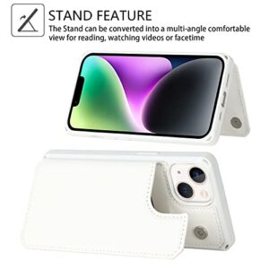 Cavor for iPhone 13 Wallet Case for Women Men,iPhone 13 Case with Card Holder,Phone Cases for iPhone 13 with Stand & Strap，Leather Credit Card Holders Shockproof Protective Cover-White