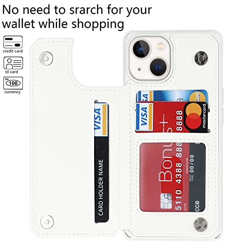 Cavor for iPhone 13 Wallet Case for Women Men,iPhone 13 Case with Card Holder,Phone Cases for iPhone 13 with Stand & Strap，Leather Credit Card Holders Shockproof Protective Cover-White