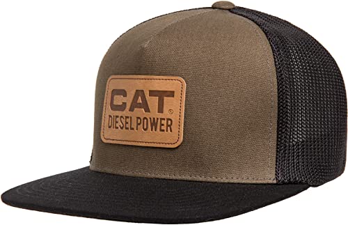 Caterpillar Men's Leather Diesel Power Flat Bill Cap, Army Moss, Large-X-Large