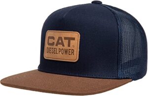 caterpillar men's leather diesel power flat bill cap, navy, small-medium