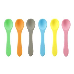 pandaear 6 pack silicone baby spoon | first stage infant soft spoons for kids toddlers children | bpa free baby self feeding utensils training spoons great gift set for baby led weaning ages 3 months