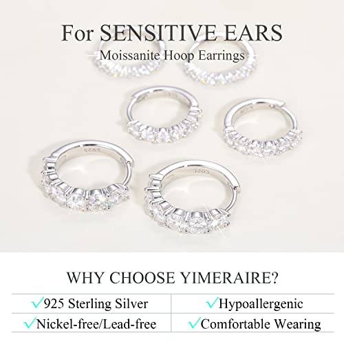 YIMERAIRE Moissanite Earrings, Diamond Hoop Earrings D Color Lab Created Diamond Earrings VVS1 Clarity Brilliant Round Cut 18K White Gold Plated 925 Sterling Silver Huggie Hoop Earrings for Women Men