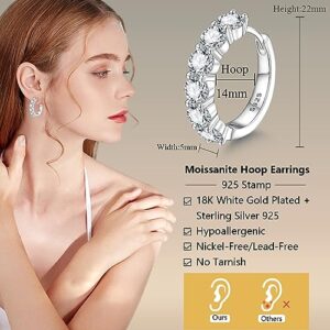 YIMERAIRE Moissanite Earrings, Diamond Hoop Earrings D Color Lab Created Diamond Earrings VVS1 Clarity Brilliant Round Cut 18K White Gold Plated 925 Sterling Silver Huggie Hoop Earrings for Women Men