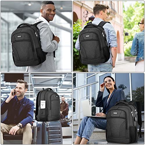 Backpack for Men, Backpacks for School Teen Boys Colleges Water Resistant Back Pack with USB Charging Port, Business Anti Theft Durable Computer Bag Gifts Fits 15.6 Inch Laptop, Black