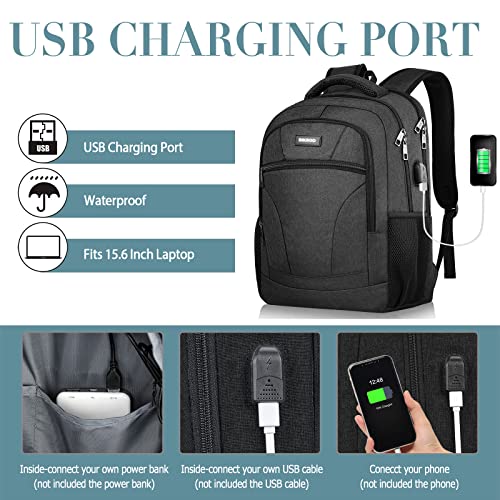 Backpack for Men, Backpacks for School Teen Boys Colleges Water Resistant Back Pack with USB Charging Port, Business Anti Theft Durable Computer Bag Gifts Fits 15.6 Inch Laptop, Black