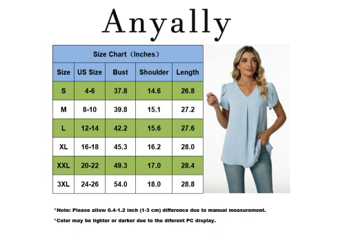 Anyally Womens Summer Dressy Chiffon Blouses V Neck Petal Short Sleeve Tunic Tops for Leggings Casual T-Shirts, L Royal Blue