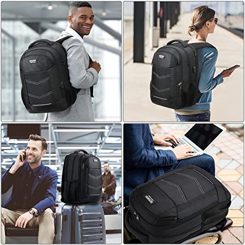 Backpack for Men, School Backpack for Teen Boys, Durable Travel Laptop Backpack with USB Charging Port Fits 15.6 Inch Laptop, Water Resistant Anti Theft College Computer Bag Gift Adult Hiking, Black