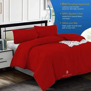 Dee's Collection 800 Thread Count King Size Duvet Covers Egyptian Cotton Blood Red Solid Ultra Soft and Breathable 3 Piece Set Quilt Cover with Zipper Closure & Four Corner Ties