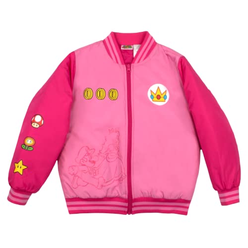 Nintendo Super Mario Bomber Jacket for Girls, Mario and Luigi Bomber Jacket (Peach Pink, Size 4/5)