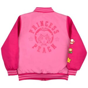 Nintendo Super Mario Bomber Jacket for Girls, Mario and Luigi Bomber Jacket (Peach Pink, Size 4/5)