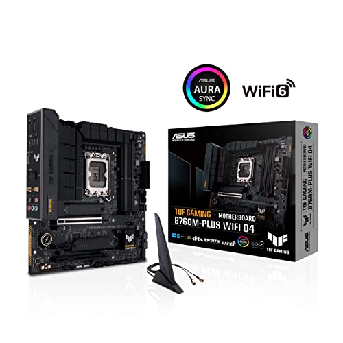 ASUS TUF GAMING B760M-PLUS WIFI D4 Intel(13th and 12th Gen)LGA 1700 mATX motherboard,PCIe 5.0,2xPCIe 4.0 M.2 slots,DDR4,WiFi 6,2.5Gb LAN,USB 3.2 Gen 2x2 Type-C,front USB 3.2 Type-C,Thunderbolt (USB4®)