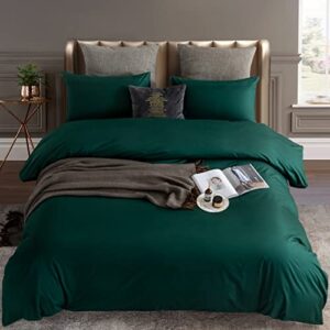 kakabell duvet cover set 100% egyptian cotton premium 3 piece bedding set portable openings-luxury soft and cozy all season comforter cover,with 8 corner ties 90x106 inches-(dark green, king)