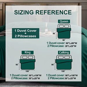 KAKABELL Duvet Cover Set 100% Egyptian Cotton Premium 3 Piece Bedding Set Portable Openings-Luxury Soft and Cozy All Season Comforter Cover,with 8 Corner Ties 90x106 Inches-(Dark Green, King)