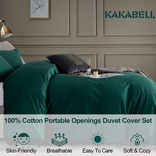 KAKABELL Duvet Cover Set 100% Egyptian Cotton Premium 3 Piece Bedding Set Portable Openings-Luxury Soft and Cozy All Season Comforter Cover,with 8 Corner Ties 90x106 Inches-(Dark Green, King)