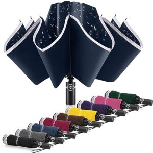 bodyguard inverted umbrella large windproof umbrellas for rain sun travel umbrella compact with reflective stripe, blue-46 in