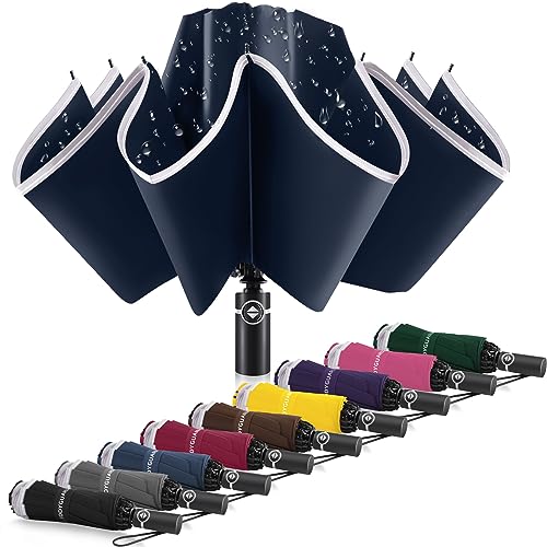 Bodyguard Inverted Umbrella Large Windproof Umbrellas for Rain Sun Travel Umbrella Compact with Reflective Stripe, Blue-46 IN