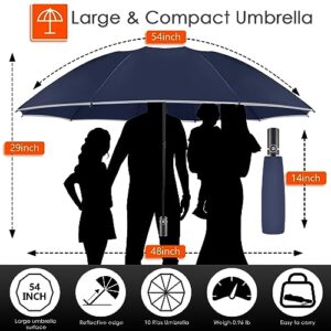 Bodyguard Inverted Umbrella Large Windproof Umbrellas for Rain Sun Travel Umbrella Compact with Reflective Stripe, Blue-46 IN