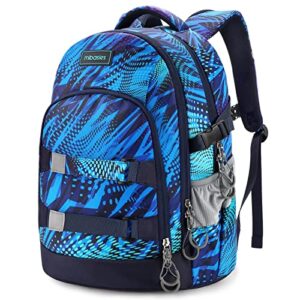 mibasies kids backpack for girls and boys, elementary student bookbag middle school bags(blue print)