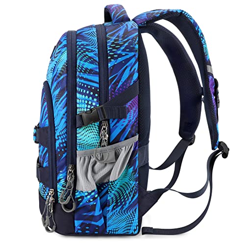 mibasies Kids Backpack for Girls and Boys, Elementary Student Bookbag Middle School Bags(Blue Print)