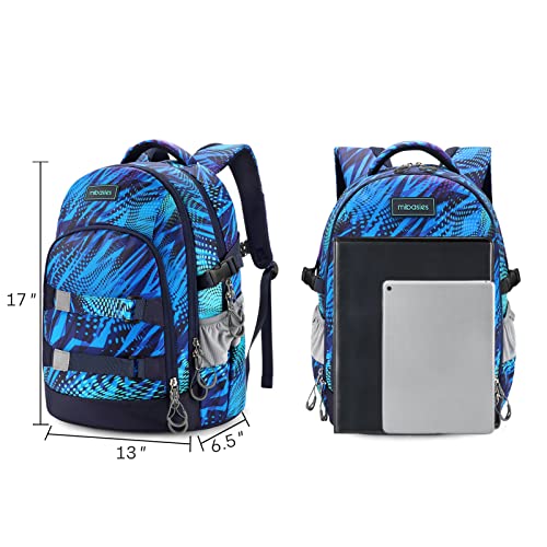 mibasies Kids Backpack for Girls and Boys, Elementary Student Bookbag Middle School Bags(Blue Print)