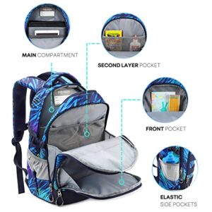 mibasies Kids Backpack for Girls and Boys, Elementary Student Bookbag Middle School Bags(Blue Print)