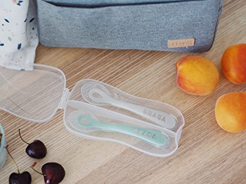 BEABA Toddler's Self-Feeding Spoon Set with Travel Case, Original Silicone Baby Spoons, Baby Essentials, Baby Spoons, Travel Set, Baby Gifts, Sage + Cloud