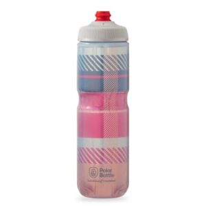 polar bottle breakaway insulated bike water bottle - bpa free, cycling & sports squeeze bottle (tartan - bonfire red/orange, 24 oz)