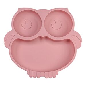 idvvssx silicone suction plate for toddler, adorable owl shape baby toddler plate, kids silicone divided plate, baby plate with suction, pink