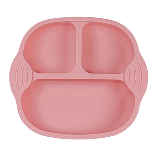 IDVVSSX Silicone Suction Plate for Toddler, Baby Plate with Suction, Kids Silicone Divided Plate, Adorable Baby Toddler Plate with Handles, Pink