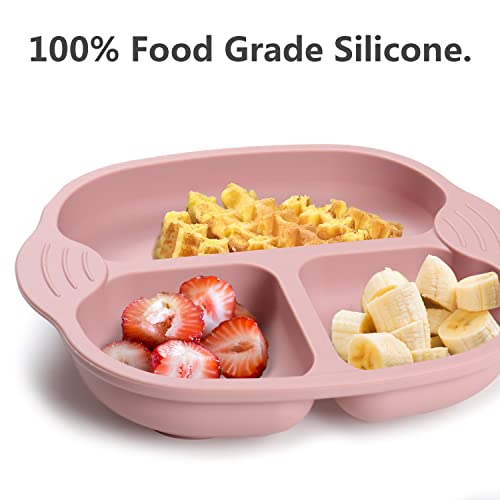 IDVVSSX Silicone Suction Plate for Toddler, Baby Plate with Suction, Kids Silicone Divided Plate, Adorable Baby Toddler Plate with Handles, Pink