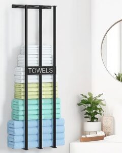 towel racks for bathroom wall mounted, 3 bar towel storage for small bathroom, 31.5in bath towel holder for rolled towels, metal towel organizer for folded large towel washcloths, black