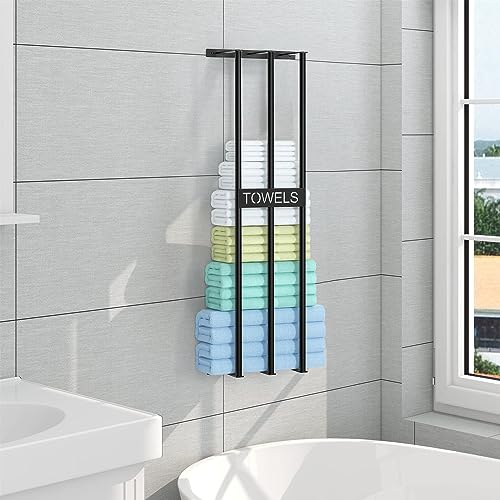 Towel Racks for Bathroom Wall Mounted, 3 Bar Towel Storage for Small Bathroom, 31.5in Bath Towel Holder for Rolled Towels, Metal Towel Organizer for Folded Large Towel Washcloths, Black