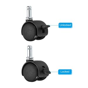PATIKIL 1 Inch Swivel Casters, 8 Pack Nylon 360 Degree Universal Circlip Swivel Stem Wheels with Brake for Chair Furniture Replacement, Black