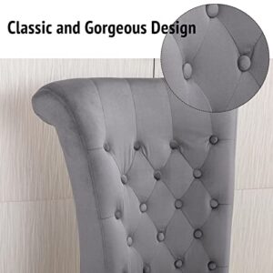 Icoget Gothic Queen of Throne Chair, 2 PCS Velvet High Back Chair w/Button-Tufted Upholstered Design, Royal Retro Armless Accent Chair w/Rubberwood Legs and Storage Space for Living Room, Grey