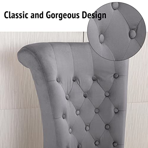 Icoget Gothic Queen of Throne Chair, 2 PCS Velvet High Back Chair w/Button-Tufted Upholstered Design, Royal Retro Armless Accent Chair w/Rubberwood Legs and Storage Space for Living Room, Grey