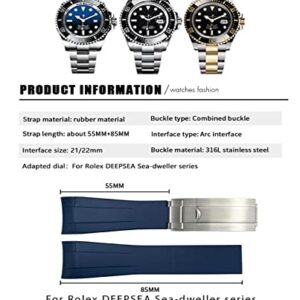 Wscebck 21mm 22mm Black Red Blue Rubber Watchband for Rolex Deepsea Sea-Dweller Submariner 41mm Diving Waterproof Silicone Watch Strap (Color : Preto, Size : 22mm Deepsea)