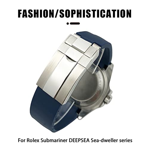 Wscebck 21mm 22mm Black Red Blue Rubber Watchband for Rolex Deepsea Sea-Dweller Submariner 41mm Diving Waterproof Silicone Watch Strap (Color : Preto, Size : 22mm Deepsea)
