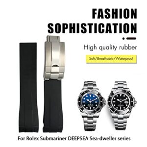 Wscebck 21mm 22mm Black Red Blue Rubber Watchband for Rolex Deepsea Sea-Dweller Submariner 41mm Diving Waterproof Silicone Watch Strap (Color : Preto, Size : 22mm Deepsea)