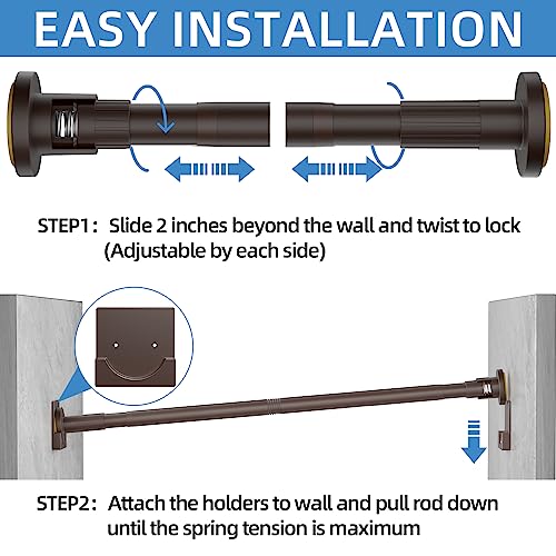 Matte Bronze Shower Curtain Rod,1 Inch Diameter Stainless Steel Adjustable Spring Tension Rods 32 to 80",With Holders,Anti-Slip,No Drilling