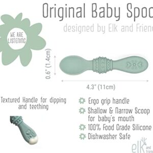 Elk and Friends Silicone Baby Spoons | First Stage Infant Toddler Spoon | Baby Led Weaning Stage | Dishwasher Safe