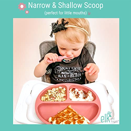 Elk and Friends Silicone Baby Spoons | First Stage Infant Toddler Spoon | Baby Led Weaning Stage | Dishwasher Safe